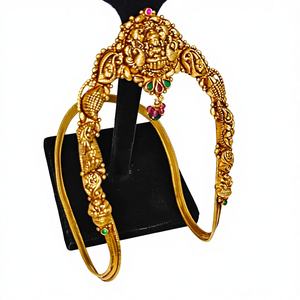 Joyería de templo Lakshmi de oro macizo de 22k, brazalete de oro amarillo auténtico, Bajuband Vanki, joyería nupcial tradicional del sur de la India para mujeres. - Product Image 1