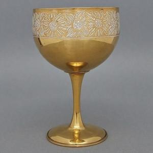 แก้วไวน์ทองเหลืองชุบทองโบราณ สลักลาย งานหล่อทำมือ ของสะสม งานศิลปะแก้ว - Product Image 6