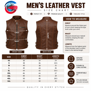 <b>Men's</b> <b>Black</b> Genuine Leather Casual Lace Moto <b>Vest</b> V-neck Zipper Closure Plus Size Regular Fit Solid Color Outerwear - Product Image 5