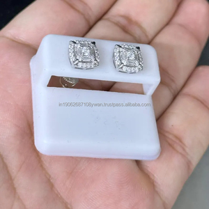 Elegant Cushion Cut <b>Earrings</b> White Gold Plated Square <b>Halo</b> Moissanite Sparkling Wedding Jewelry Luxury Daily Wear Square Stud - Product Image 4