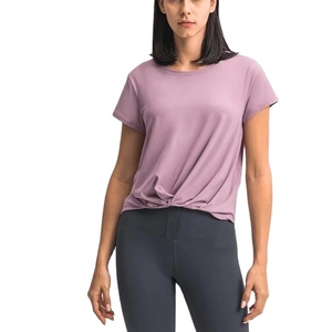 Camisetas personalizadas de manga corta con diseño sólido sin costuras informales a la moda para mujer al por mayor de BD - Product Image 1