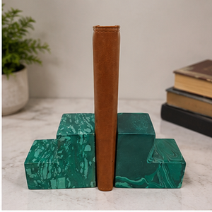 Modern Green Marble Bookends with Brown Leather Spine for Home Decoration - Product Image 3