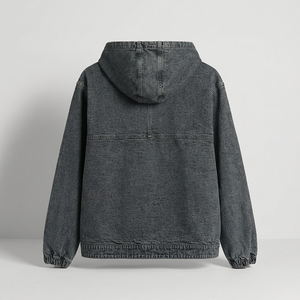 Vintage Washed <b>Denim</b> Winter Unisex Hoodie Custom Logo Oversized Boxy Fit Zipper Hooded <b>Jacket</b> Streetwear Essential - Product Image 2