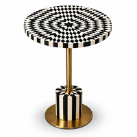 Table d'appoint ronde en résine faite à la main, motif géométrique, base en laiton, vente en gros, OEM, ODM, design personnalisé