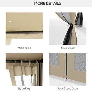 Gazebo in Alluminio 2.9x3.5m Design Elegante con Tetto a 2 Livelli, Rete e Fori di Drenaggio, Zanzariera Color Tortora per Feste in Patio - Product Image 6