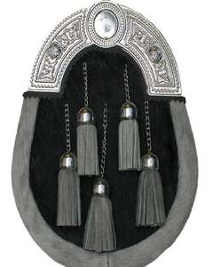 Scottish Original Leather Sporran with Leather Belt & <b>Chain</b> (Black Leather Sporran Thistle Badge with Three Tassels - Product Image 3