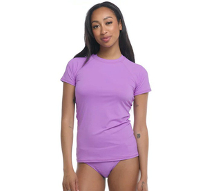 Haut de bain anti-UV UPF50+ à manches courtes pour femme, en tissu hautement élastique, séchage rapide, respirant, écologique, vêtement de sport - Product Image 1