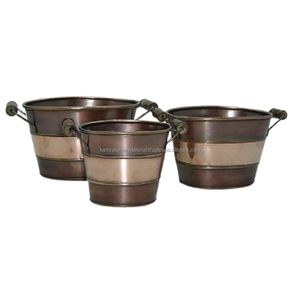 Porte-bougie en verre craquelé double avec accents de feuilles décoratives en fil de cuivre finition cuivre, design classique, trou de drainage - Product Image 5