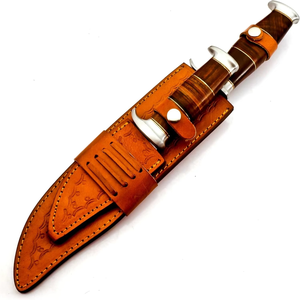 Cuchillo de caza hecho a mano de acero D2, juego de 2 piezas, con mango de madera de palisandro y funda de cuero fino, cuchillo vikingo, cuchillo para exteriores - Product Image 3