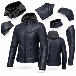 Blouson de moto en cuir à capuche Urban |   Marine, Brun, Bourgogne |   Fabricant OEM ODM |   Qualité de conception haut de gamme |   Vêtements de course | - Product Image 6