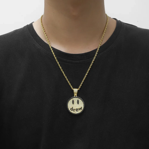 Collier pendentif rond visage souriant style Hip Hop Iced Out, en zircon cubique étincelant, bijou bling-bling, cadeau pour homme - Product Image 3
