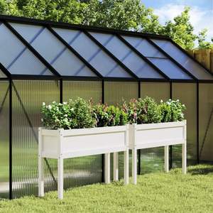 Ensemble de 2 jardinières en bois de pin massif blanc extra longues pour plantes et fleurs - Product Image 1