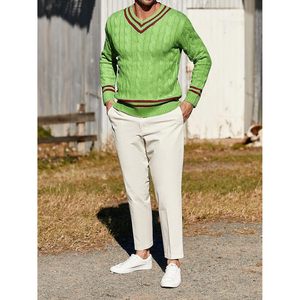 2025 suéter de punto con cuello en V para hombre, Jersey térmico de ajuste relajado grueso, diseño de giro a la moda para tenis para deportes al aire libre - Product Image 3