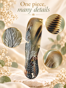 SOFIYA CRAFT Modern Eco-Friendly Handmade Buffalo Horn <b>Hair</b> Comb Engraved Phoenix <b>Massage</b> <b>Brush</b> Anti-Static Natural Craft Gift - Product Image 2