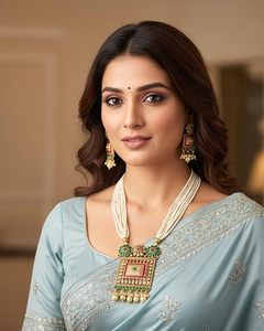 Ensemble collier et boucles d'oreilles en alliage plaqué or, inspiré du Bollywood indien, bijoux ethniques pour femmes, pour mariage, dernier design - Product Image 2
