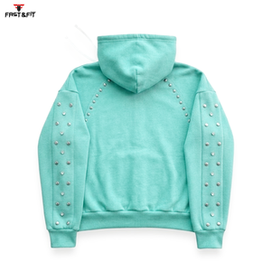 เสื้อฮู้ดดี้ปักลายเพชรแบบสั่งทำพิเศษ รุ่นใหม่ล่าสุด ทรงโอเวอร์ไซส์ ผ้าสโตนวอช ราคาโรงงาน ขายส่ง - Product Image 6