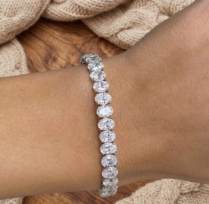 Pulsera de tenis de moissanita con corte ovalado VVS, plata de ley 925, chapada en rodio, joyería nupcial para boda - Product Image 1