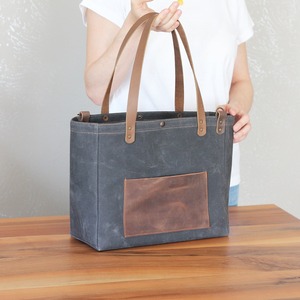 Bolsa de Mano de Lona de Algodón Orgánico, Bolso de Hombro Resistente para Viajes, Trabajo, Compras, Gran Capacidad, Cierre Abierto, Bordado LCTB-0079 - Product Image 5