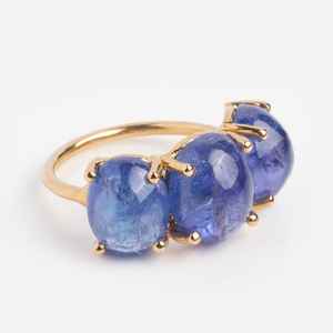 Bague de fiançailles de luxe en tanzanite bleue taille ovale, plaquée or 14 carats, pierre de naissance de juin - Product Image 5