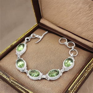 Pulsera de plata 925 con piedras preciosas de amatista verde hecha a mano, joyería de amatista verde Natural, tamaño ajustable, regalo elegante para mujer - Product Image 4