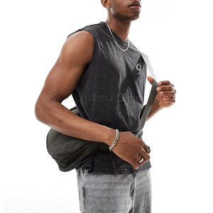 Débardeur en coton tricoté doux 100 % respirant délavé à l'acide pour homme avec ouvertures de bras confortables, coupe facile, écologique, pour usage décontracté - Product Image 4