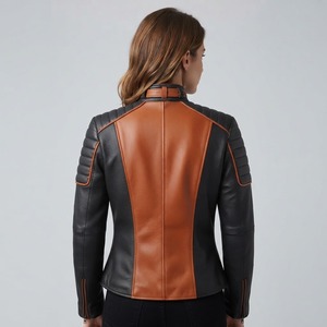 Chaqueta de Motociclista de Cuero Genuino para Mujer, Cuello Alto, Doble Botonadura, Manga Larga, Abrigo de Motociclista, Ropa de Abrigo para Otoño - Product Image 5