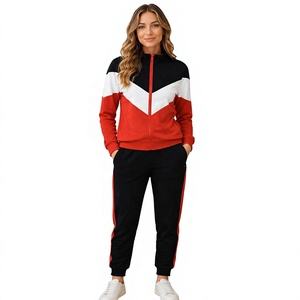 <b>Women</b> Maternity Eco-Friendly Color Blocking Hooded <b>Tracksuit</b> Set Full Sleeve Elastic Waist Sporty Style Side Pockets Autumn Wear - Product Image 1