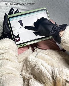 Fashion <b>Gloves</b> for Women Sheepskin Leather Warm Cashmere Lining Lace Bow Design Touchscreen Windproof Driving <b>Gloves</b> - Product Image 2