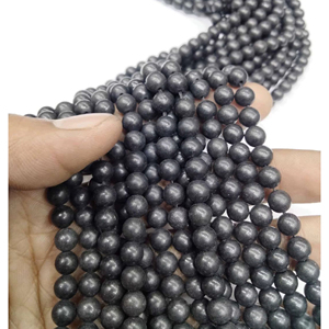 Cuentas de Shungita 100% Natural, Lisas, Anti-Radiación, de Alto Contenido de Carbono, Forma Redonda - Product Image 1