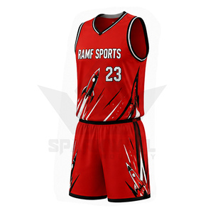 Conjunto de Uniforme de Baloncesto Personalizado Ramf Sports, Blanco, Rojo y Negro, Sublimado, Cuello en V, Sin Mangas, Unisex, Corte Atlético para Adultos - Product Image 4