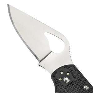 Navaja de bolsillo plegable con mango texturizado negro, hoja de acero inoxidable de filo liso con orificio para el pulgar en forma de lágrima y clip para uso diario. - Product Image 5