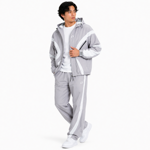 Hot Selling Customized <b>Light</b> Grey Reflective Tracksuit Men’s Hooded Windbreaker Set Premium Activewear OEM Bulk Hoodies Supplier - Product Image 6