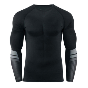 Chemises de compression pour hommes personnalisables, tendance du moment, écologiques, à manches longues, en polyester, col respirant, tissu tricoté - Product Image 1