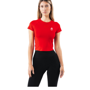 Camiseta Deportiva para Mujer, Color Rojo Fórmula, Manga Corta, Ajuste Elástico, Tela Suave y Ligera, Ropa Deportiva Informal para el Día a Día, Ropa de Gimnasio - Product Image 1
