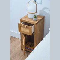 Table de chevet étroite en bois moderne avec tiroir en rotin 29x29x60cm, rangement pour chambre à coucher, design rustique, mobilier de maison
