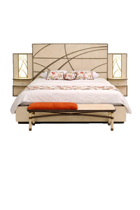 Luxury Modern King Size Integrated LED Headboard Nightstands Premium Fabric Upholstered <b>Platform</b> <b>Bed</b> <b>Frame</b> Set Furniture - Product Image 1