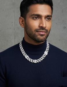 สร้อยคอฮิปฮอปแบบคิวบันลิงค์สั่งทำพิเศษ เงินสเตอร์ลิงประดับโมอิสซาไนต์หรือเพชรแล็บ พร้อมทอง 10K และ 14K ประดับเพชรแล็บสุดหรู - Product Image 4