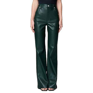Tendance 2025 - Pantalons en cuir pour femmes, taille haute, coupe régulière, logo personnalisé OEM disponible, bonne qualité, prix raisonnable, streetwear, hiver - Product Image 1