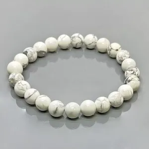 Natural Howlite 8mm Smooth Ball AA Grade Beads Trendy Unisex Gift <b>Stretch</b> <b>Bracelet</b> Healing Jewelry Wholesale - Product Image 4