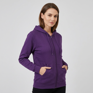 <b>Women's</b> Eco-Friendly 100% Cotton <b>Purple</b> Fleece Hooded <b>Tracksuit</b> 2-Piece Set Full-Length Casual Sportswear Regular Fit Solid - Product Image 6