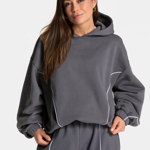 Sudadera con capucha oversize de algodón y felpa para mujer, unisex, estilo casual, holgada, con ribetes, tipo boyfriend, de fábrica. - Product Image 3