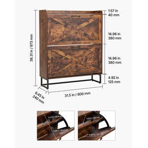 Scarpiera autoportante in stile rustico con 2 ante a ribalta, gambe in metallo e dispositivo anti-ribaltamento per la conservazione delle scarpe - Product Image 1