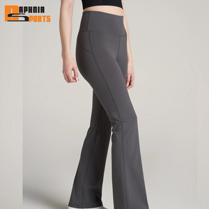 Customized High Waisted Spandex Cotton Pleated <b>Flared</b> Pants Women's Solid Color Sports Bra <b>Leggings</b> Gym Set Breathable Quick Dry - Product Image 2