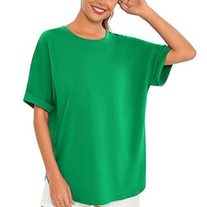 Camisetas de Manga Corta para Mujer, Color Verde Oscuro, Cuello Redondo, Estilo Holgado, Moda Veraniega, Decoración con Logotipo Personalizado, Estilo Casual, Transpirable - Product Image 1