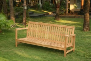 Banco de patio de madera de teca, banco de exterior con asiento de listones y sillón para jardín, villa, playa, hotel - Product Image 3