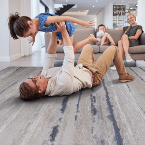 Collezione LOOM LUXE 5X7, Tappeto a Righe Avorio/Blu, Antiscivolo, Resistente alle Macchie, per Soggiorno, Sala da Pranzo, Ufficio - Product Image 3