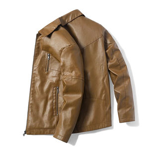 แจ็คเก็ตหนังมอเตอร์ไซค์แบบเรียบง่ายสำหรับฤดูหนาว สีพื้น ทรงเข้ารูป สั่งทำได้ คุณภาพสูง คอตั้ง แจ็คเก็ตหนังผู้ชายสำหรับฤดูหนาว - Product Image 5