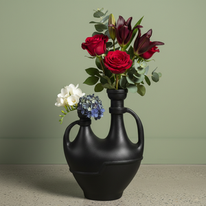 แจกันดอกไม้อะลูมิเนียมหล่อสีดำด้านสไตล์วินเทจ แจกันดอกไม้พอร์ซเลนทรงนามธรรมแบบสองปาก ดีไซน์ทันสมัย สำหรับตกแต่งบ้าน - Product Image 4