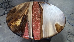 Golden Ember River Epoxy <b>Dining</b> <b>Table</b> Handcrafted Round <b>Wooden</b> Statement Furniture <b>Rustic</b> <b>Dining</b> <b>Table</b> Luxury Furniture - Product Image 2
