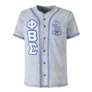 Maillot de baseball en jean Phi Beta Sigma pour hommes – Coupe confortable, qualité supérieure, vêtements de fraternité grecque, tenue athlétique décontractée - Product Image 1